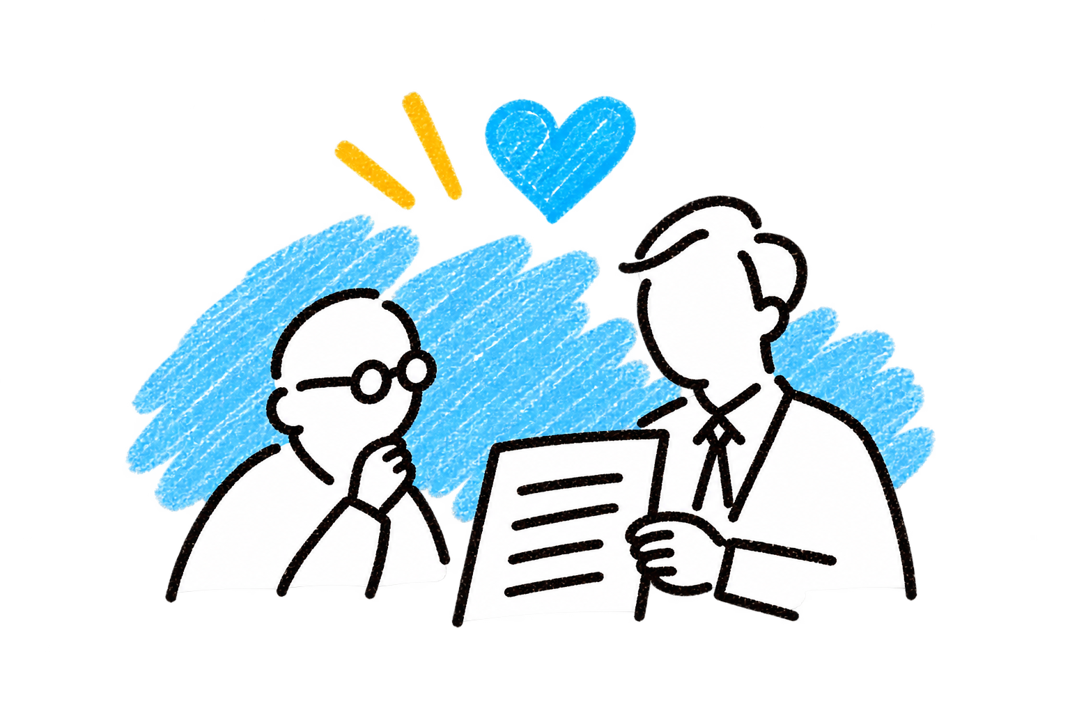 相談者と支援者が書類を確認するイラスト